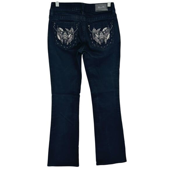 VTG y2k Women's Black Denim Low Rise Miss Me Western Feather Bootcut Jeans Sz 25 - Picture 5 of 7